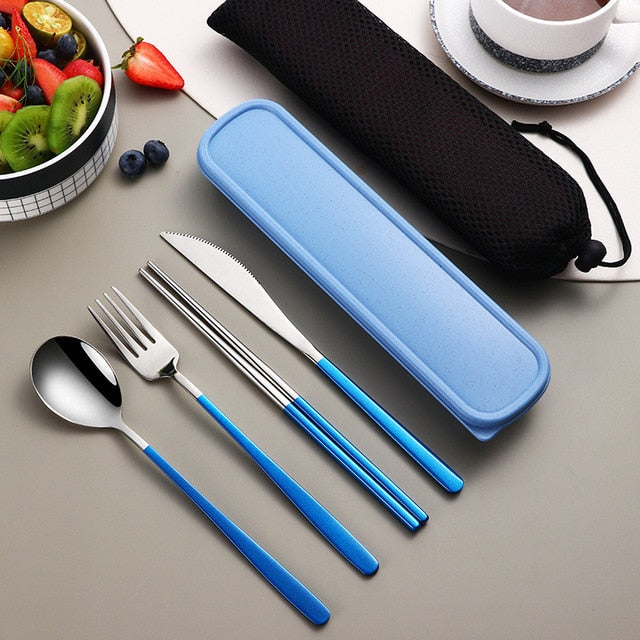 Compact Travel Utensil Set with Carry Case