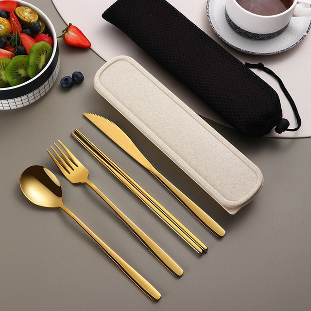 Compact Travel Utensil Set with Carry Case