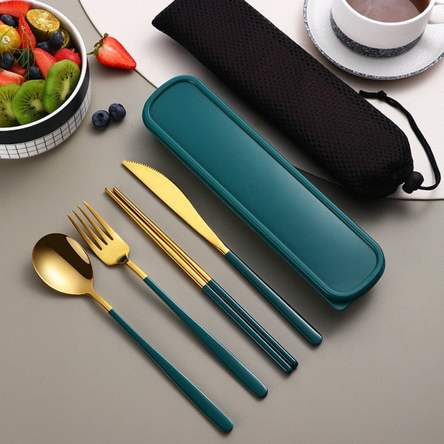 Compact Travel Utensil Set with Carry Case