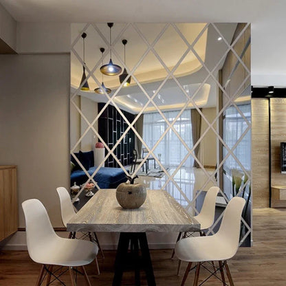 Diamond Mirror Sticker Set (17 Pieces) | Shatterproof & Self-Adhesive | Elegant Wall Décor in Mirror Finish | 50 × 50 cm