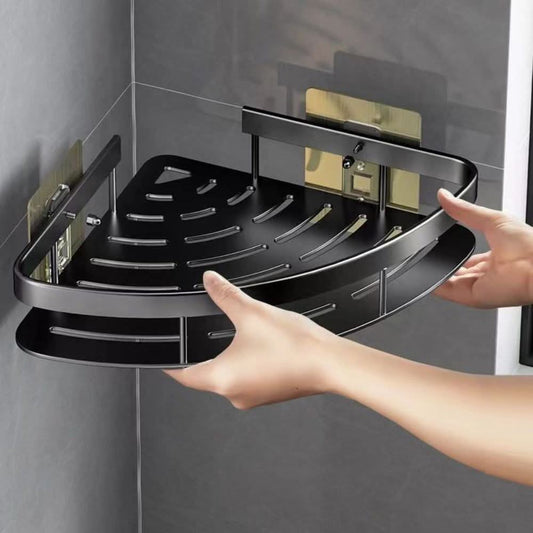 Aluminum Bathroom Corner Shelf - No-Drill Installation