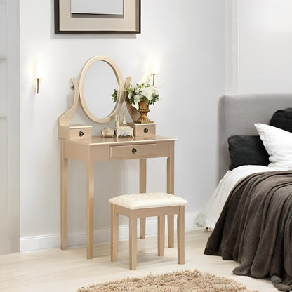 Makeup Dressing Table with Mirror and Soft Upholstered Stool