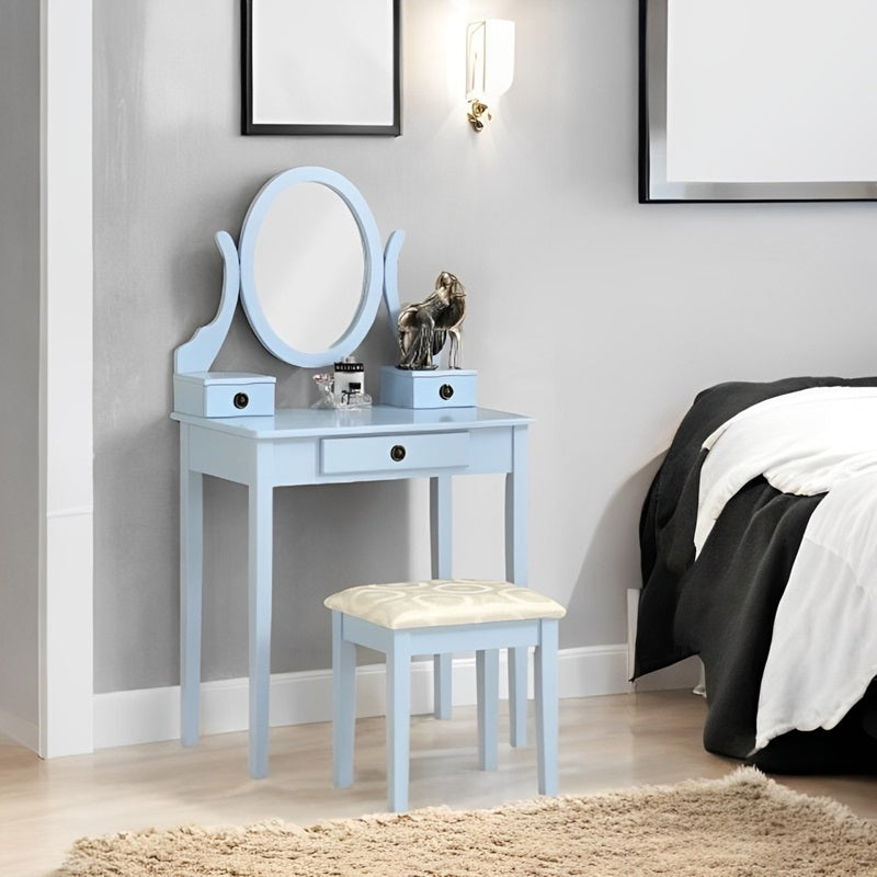 Makeup Dressing Table with Mirror and Soft Upholstered Stool
