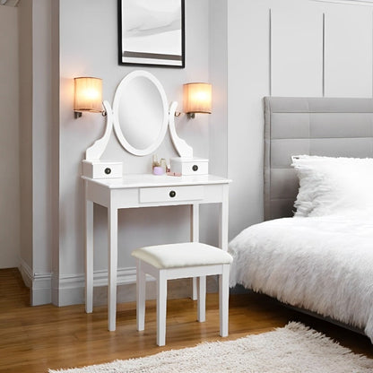 Makeup Dressing Table with Mirror and Soft Upholstered Stool