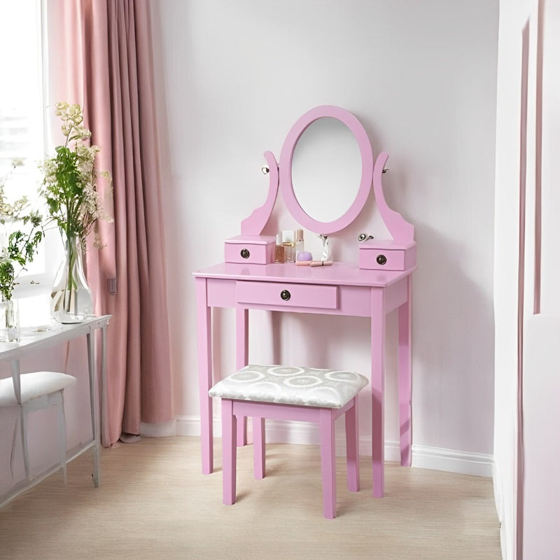 Makeup Dressing Table with Mirror and Soft Upholstered Stool
