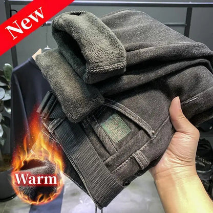 Casual Slim Fit Denim Trousers for Men - Warm Stretchy Vintage Style