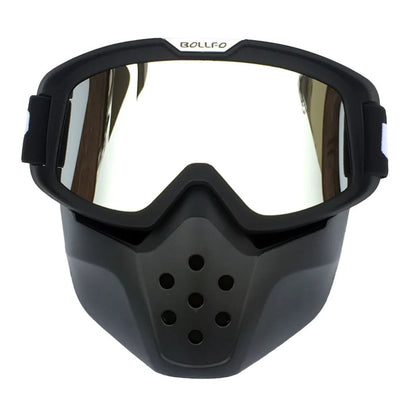 Adjustable Strap Motorcycle Goggles with Detachable Face Mask - Anti-Fog