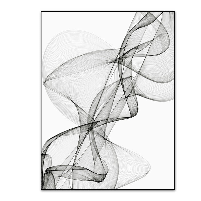 Abstract Wavy Lines in Black and White - Canvas Art Print