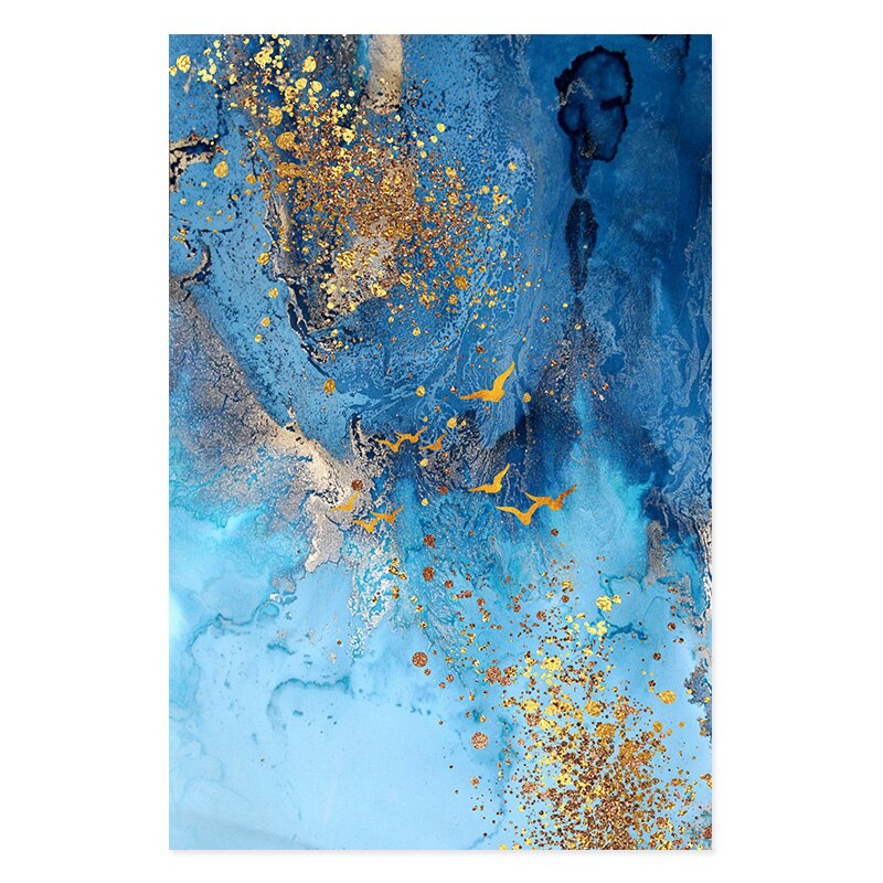 Elegant Blue and Gold Abstract Marble Canvas Print