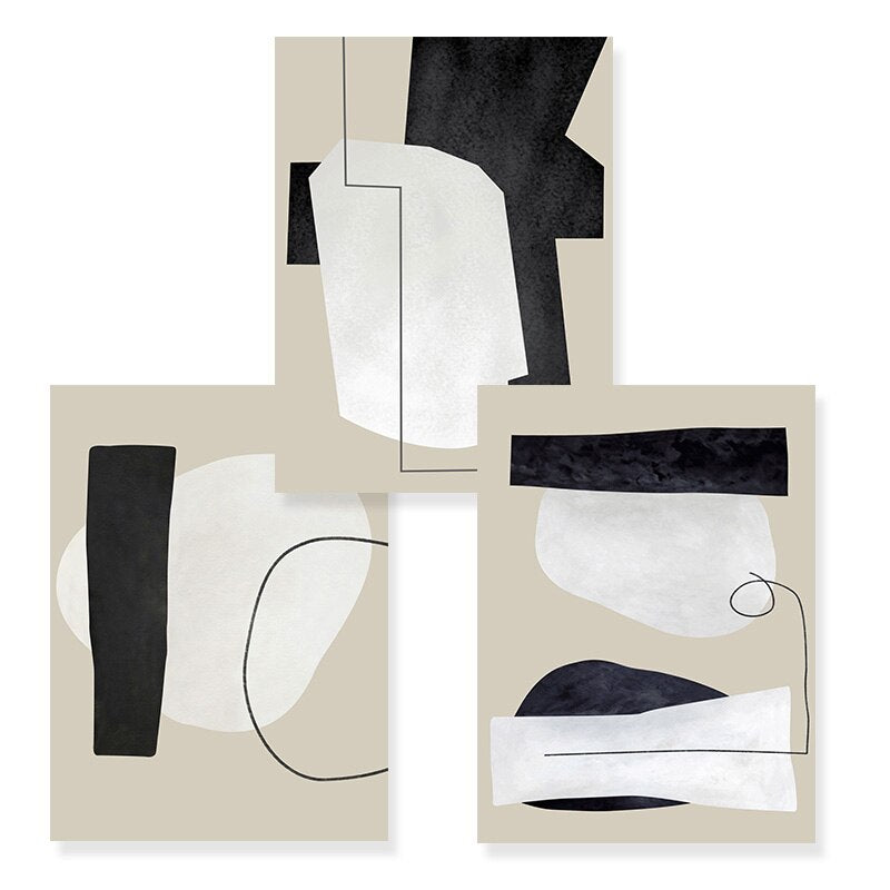 Elegant Abstract Canvas Art - Beige & Black Design
