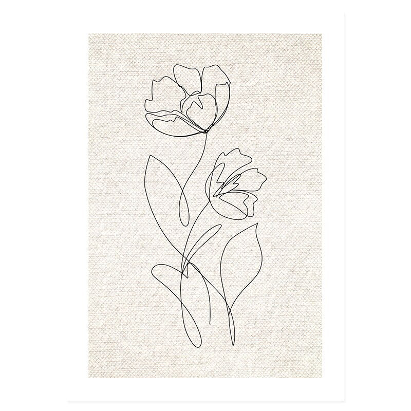Chic Floral Minimalist Canvas Art Print - Soft Beige Tones