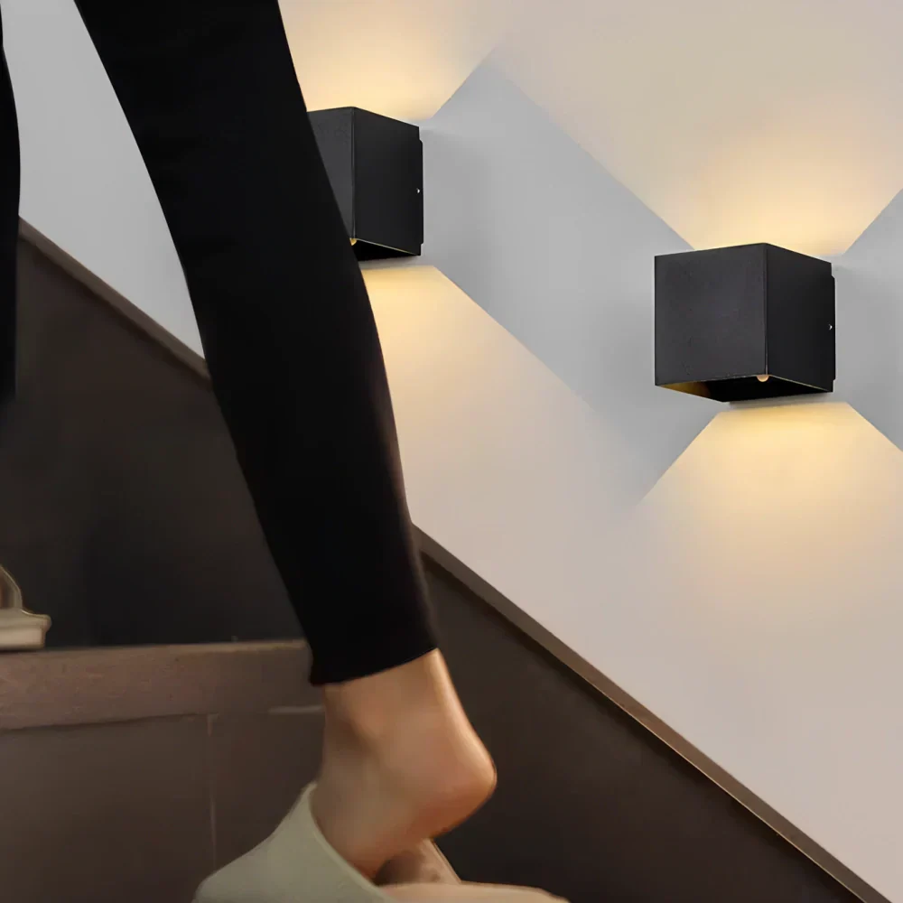 Black Cube LED Wall Light with Adjustable Features