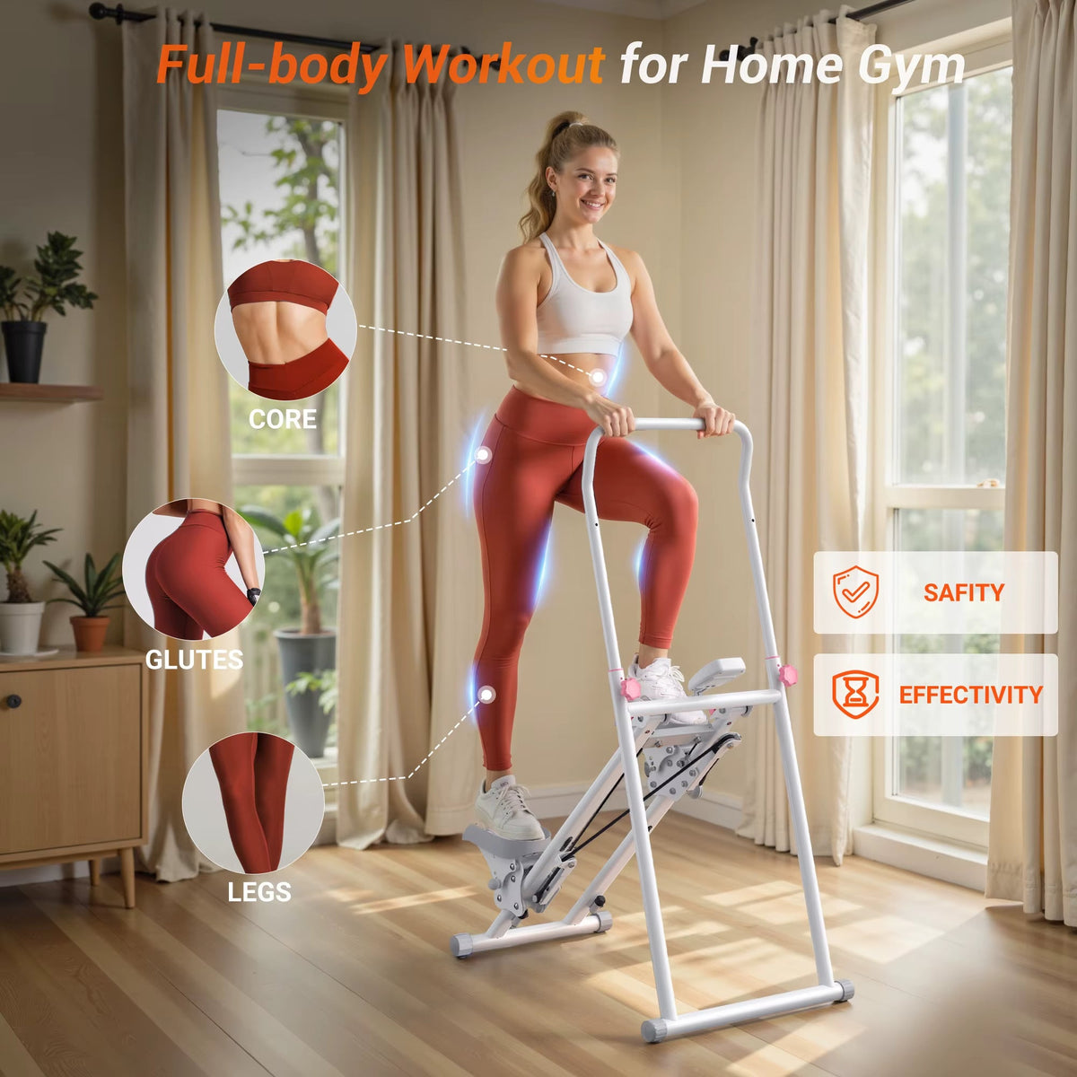 Adjustable Vertical Climber for Full Body Cardio Training with LCD Display, 300 lb Limit