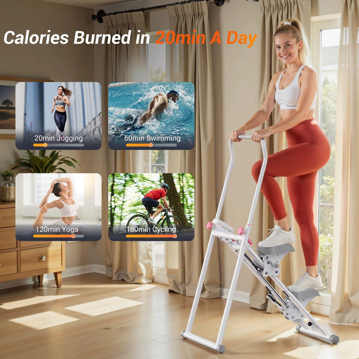 Adjustable Vertical Climber for Full Body Cardio Training with LCD Display, 300 lb Limit