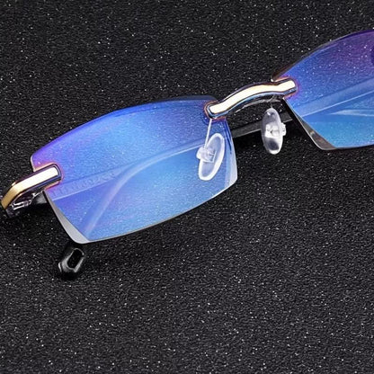 Lightweight Rimless Reading Glasses with Blue Light Filter and Multiple Vision Zones in Various Strengths