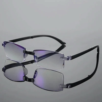 Lightweight Rimless Reading Glasses with Blue Light Filter and Multiple Vision Zones in Various Strengths