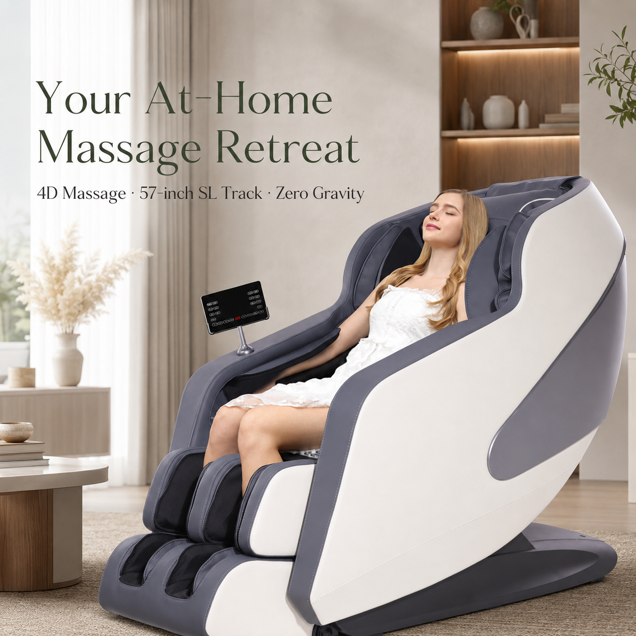 Full Body Massage Chair with 4D Motion, 57-Inch SL Track, AI Control, 12 Programs, Body Scan, Graphene Heating & Zero Gravity