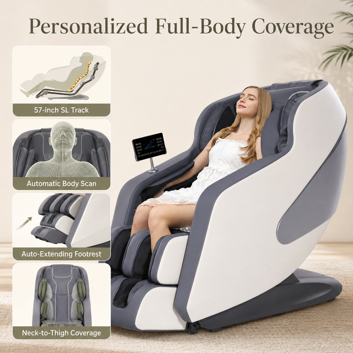 Full Body Massage Chair with 4D Motion, 57-Inch SL Track, AI Control, 12 Programs, Body Scan, Graphene Heating & Zero Gravity