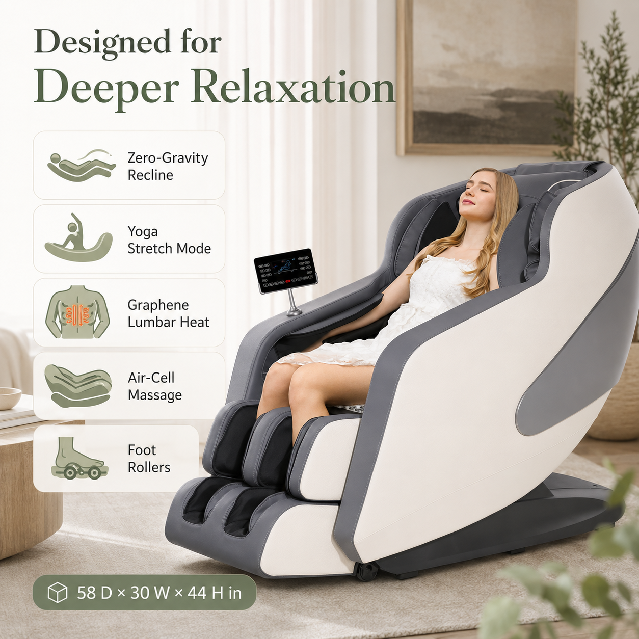 Full Body Massage Chair with 4D Motion, 57-Inch SL Track, AI Control, 12 Programs, Body Scan, Graphene Heating & Zero Gravity
