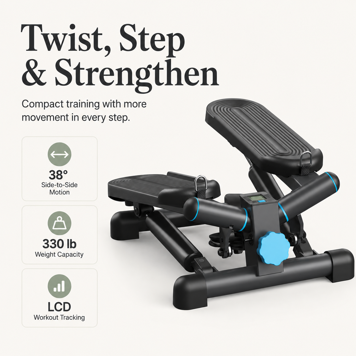 Compact Hydraulic Mini Stepper with LCD Display | 38° Side Motion, 330 lb Capacity