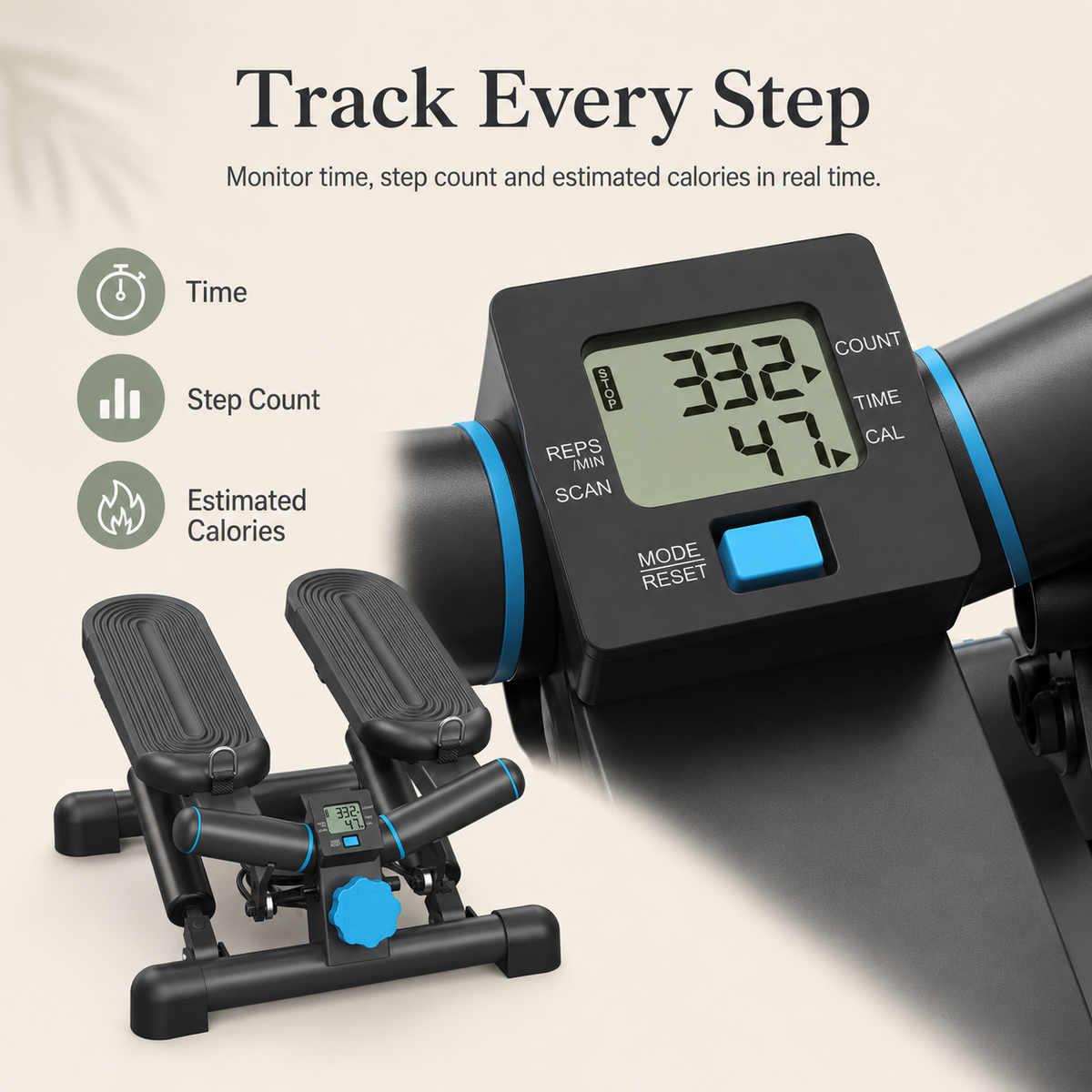 Compact Hydraulic Mini Stepper with LCD Display | 38° Side Motion, 330 lb Capacity