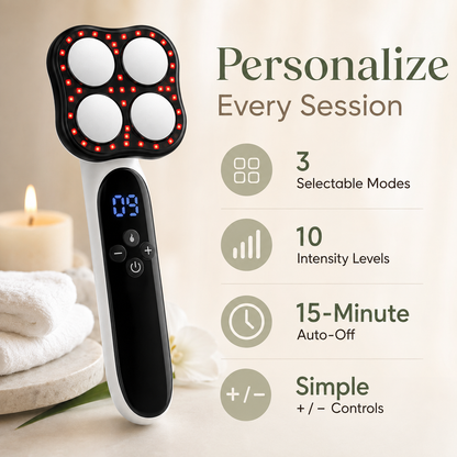 4 Functions Body Massage Device with 630nm Red Light, Heat, Microcurrent, 10 Intensity Levels