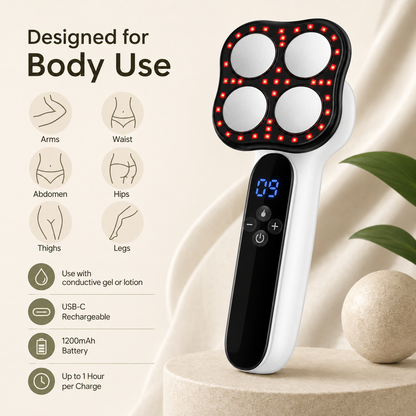 4 Functions Body Massage Device with 630nm Red Light, Heat, Microcurrent, 10 Intensity Levels