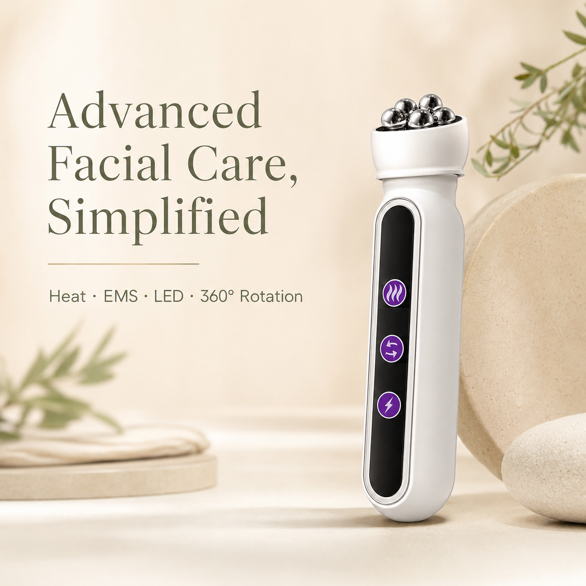 360° Rotating 3-in-1 Facial Roller with RF, EMS, Microcurrent, Heat & LED