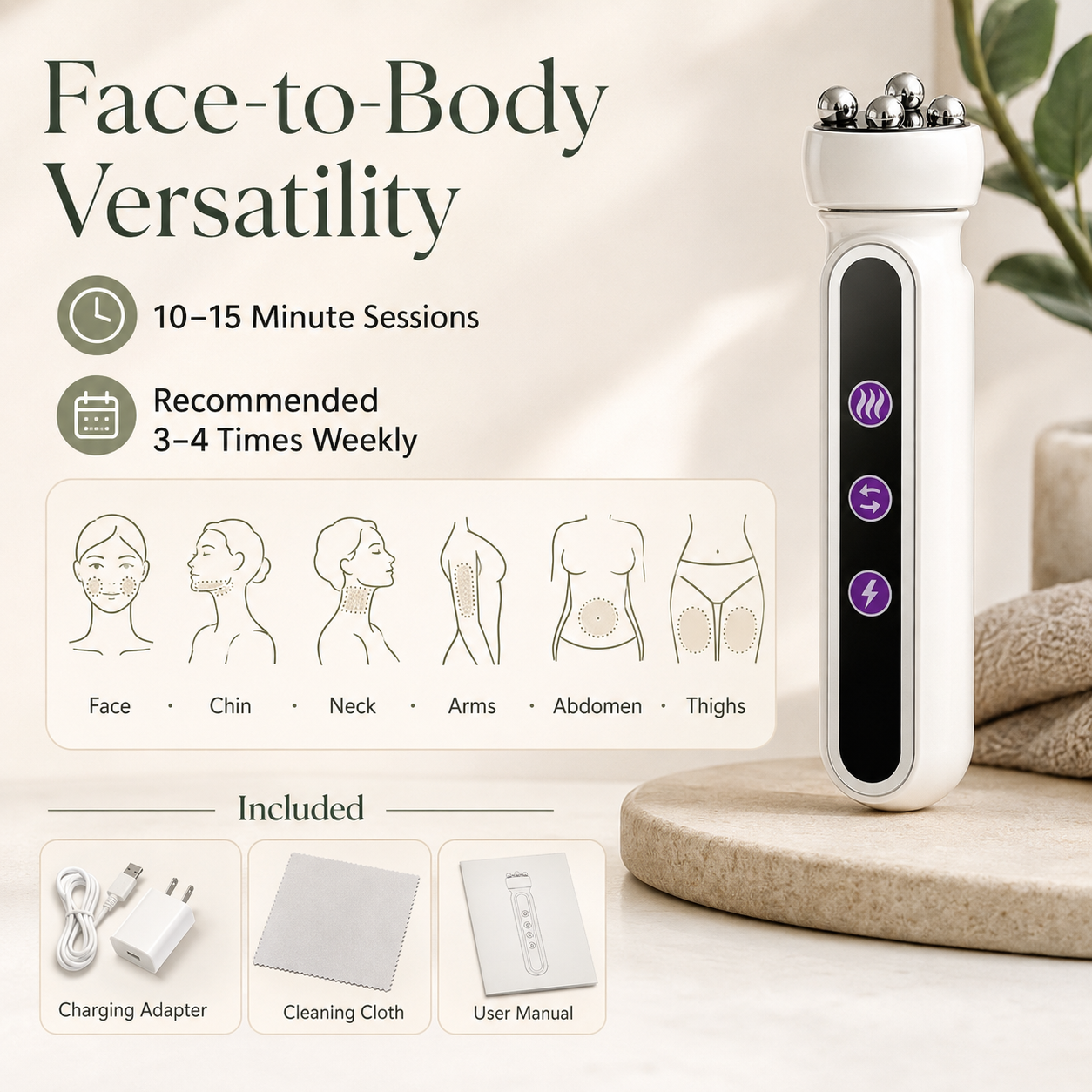 360° Rotating 3-in-1 Facial Roller with RF, EMS, Microcurrent, Heat & LED