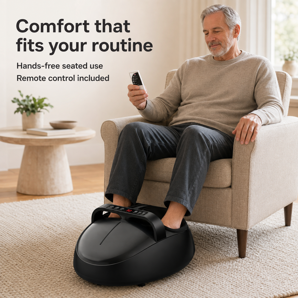 Foot Massager with Heat and Air Compression – 5 Settings, 9 Intensities, LCD Screen & Remote