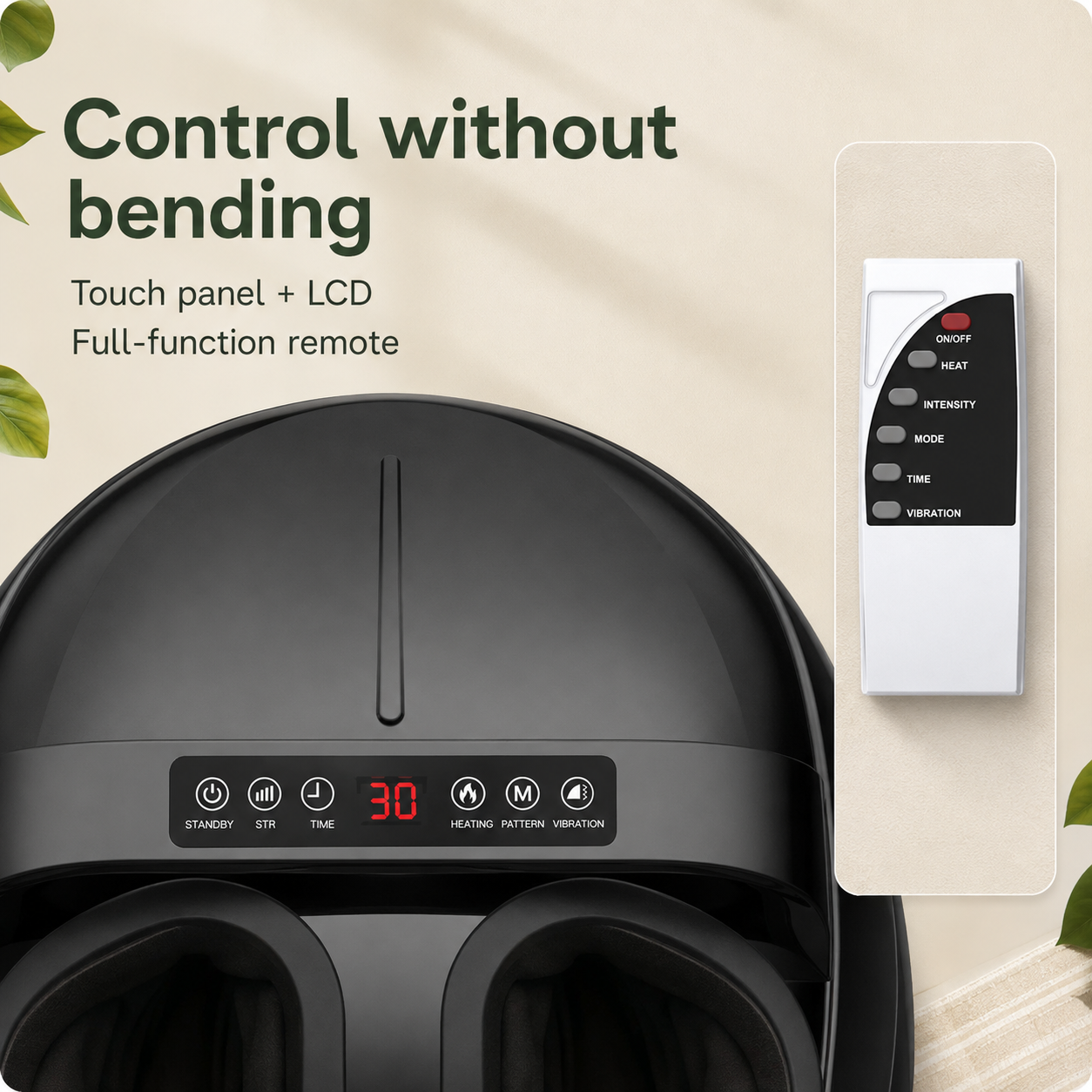 Foot Massager with Heat and Air Compression – 5 Settings, 9 Intensities, LCD Screen & Remote