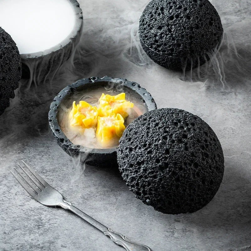 Elegant Porcelain Bowl in Volcanic Stone Design – Decorative Centerpiece