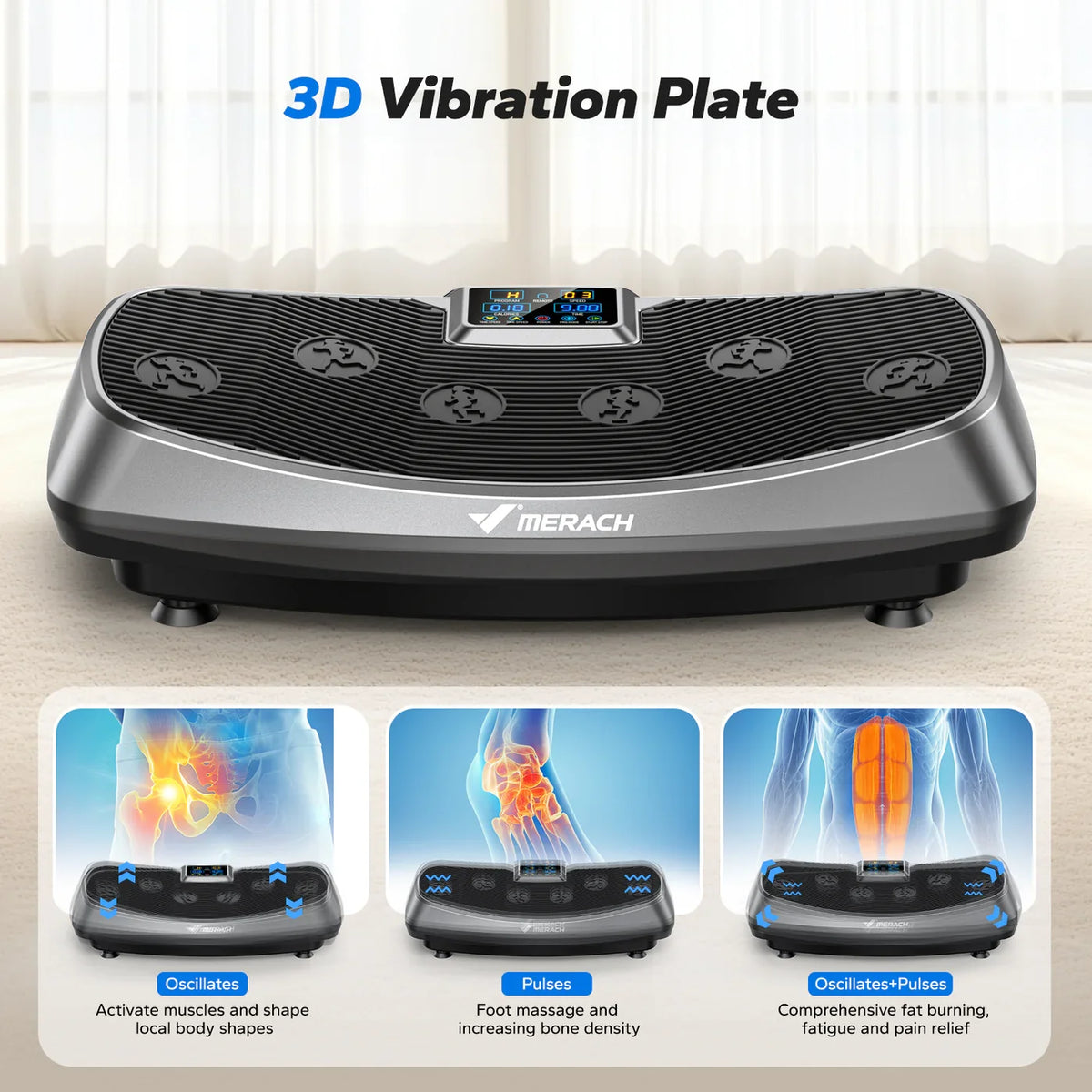 Exercise Machine with 3D Vibration Plate | 30 Speeds, Oscillation, Pulse Modes, LED Touchscreen & Resistance Bands