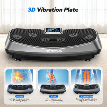 Exercise Machine with 3D Vibration Plate | 30 Speeds, Oscillation, Pulse Modes, LED Touchscreen & Resistance Bands