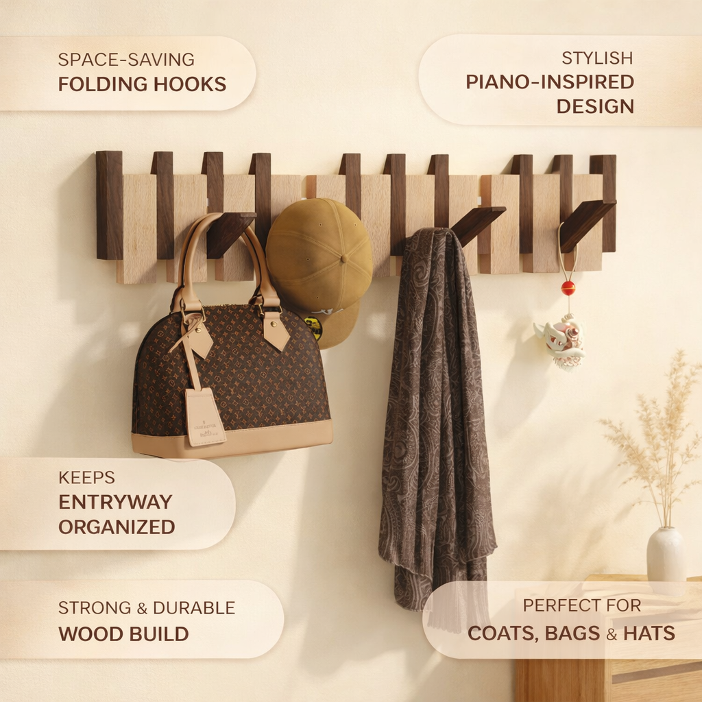 Stylish Wall-Mounted Coat Organizer with Foldable Hooks