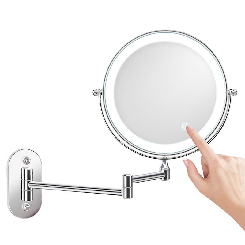 Illuminated Wall-Mounted Beauty Mirror with 10x Zoom & Foldable Arm