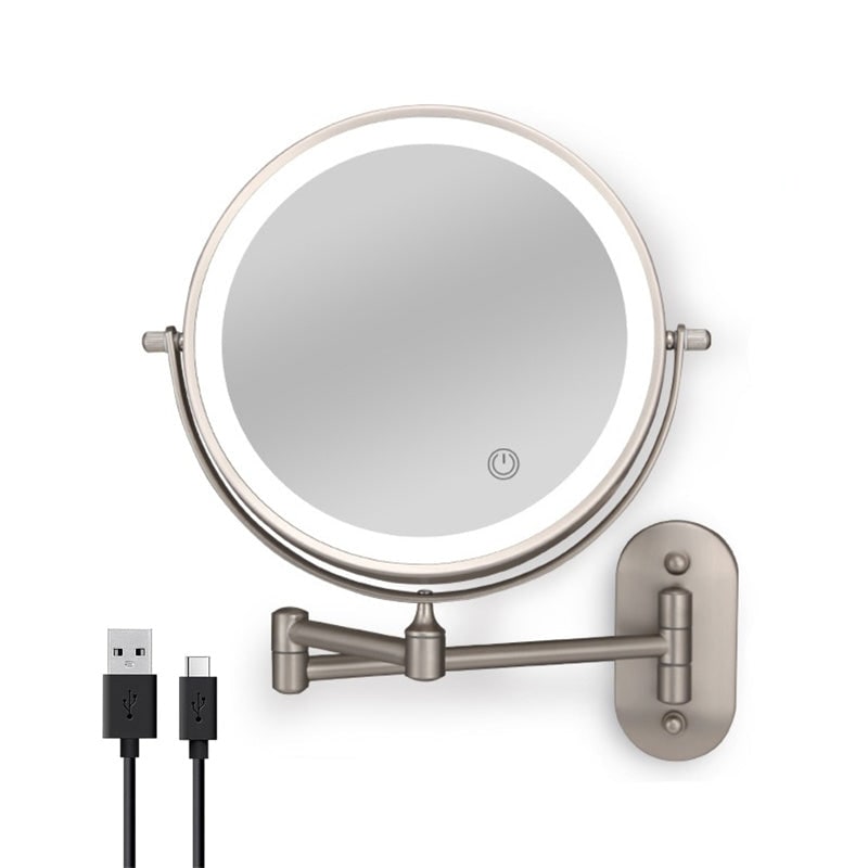 Illuminated Wall-Mounted Beauty Mirror with 10x Zoom & Foldable Arm