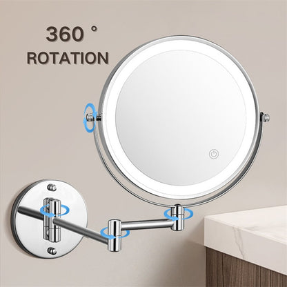Illuminated Wall-Mounted Beauty Mirror with 10x Zoom & Foldable Arm