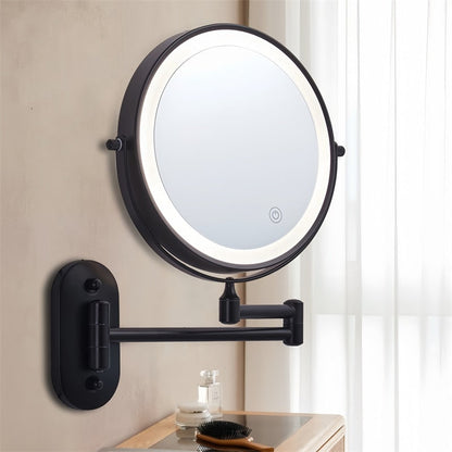 Illuminated Wall-Mounted Beauty Mirror with 10x Zoom & Foldable Arm