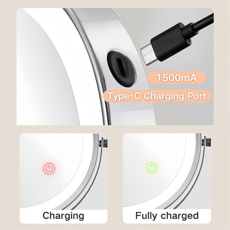 Illuminated Wall-Mounted Beauty Mirror with 10x Zoom & Foldable Arm
