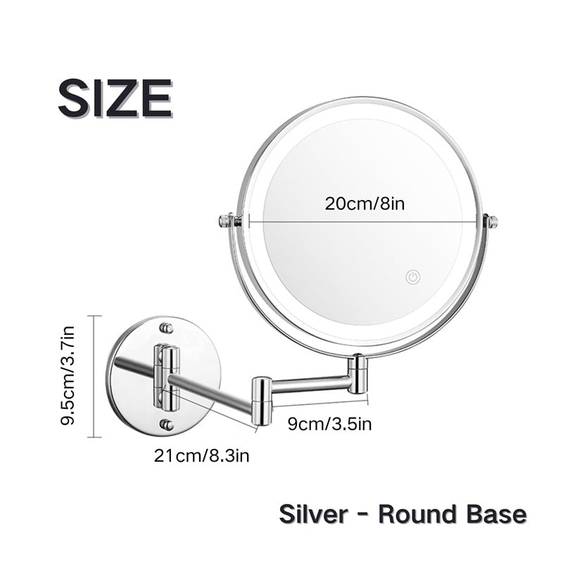 Illuminated Wall-Mounted Beauty Mirror with 10x Zoom & Foldable Arm