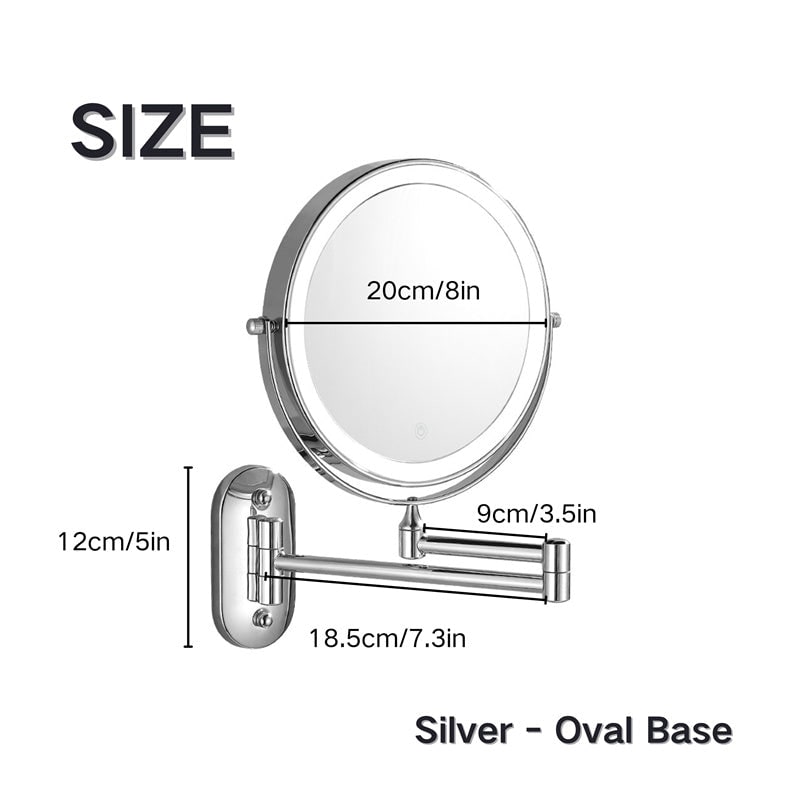 Illuminated Wall-Mounted Beauty Mirror with 10x Zoom & Foldable Arm