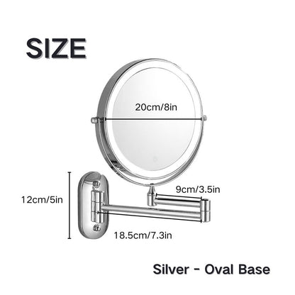 Illuminated Wall-Mounted Beauty Mirror with 10x Zoom & Foldable Arm