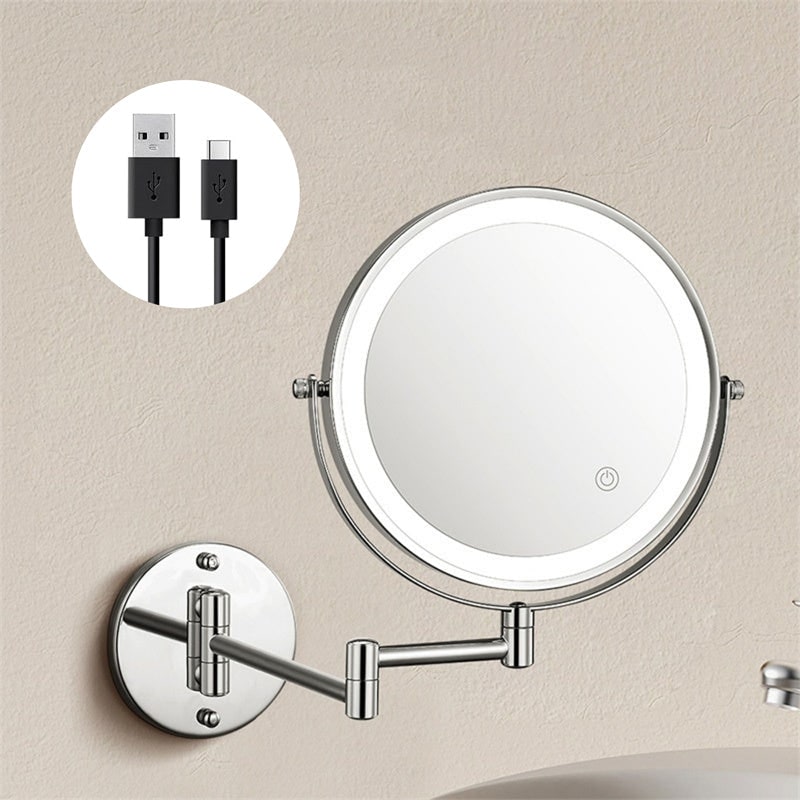 Illuminated Wall-Mounted Beauty Mirror with 10x Zoom & Foldable Arm
