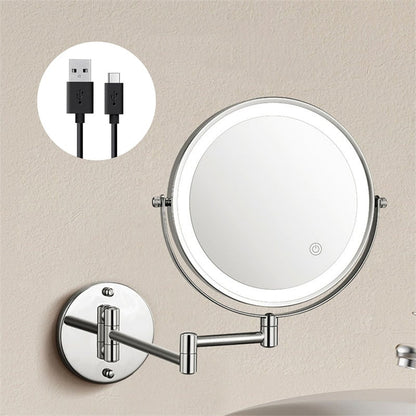 Illuminated Wall-Mounted Beauty Mirror with 10x Zoom & Foldable Arm