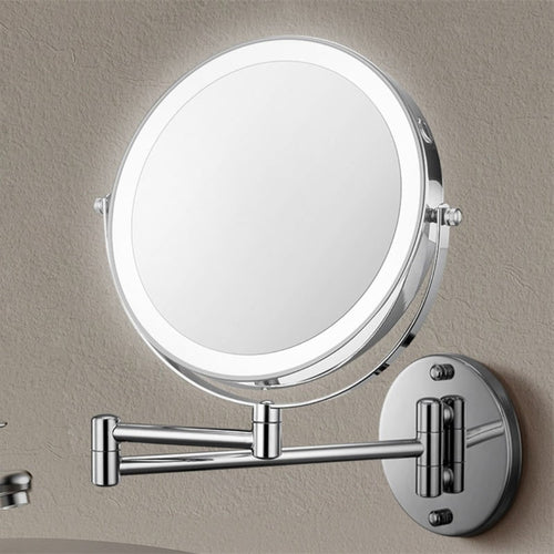 Illuminated Wall-Mounted Beauty Mirror with 10x Zoom & Foldable Arm