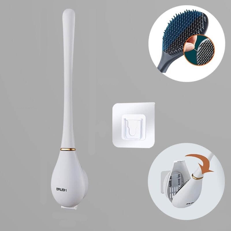 Flexible Bristle Toilet Brush with Self-Adhesive Wall Holder and Drip Guard