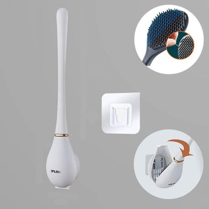 Flexible Bristle Toilet Brush with Self-Adhesive Wall Holder and Drip Guard