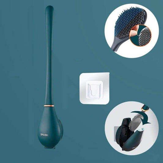 Flexible Bristle Toilet Brush with Self-Adhesive Wall Holder and Drip Guard