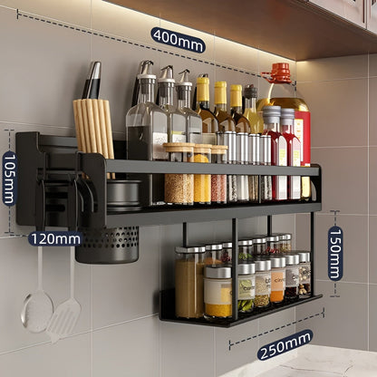 Sleek Stainless Steel Wall Rack with Hooks & Knife Holder